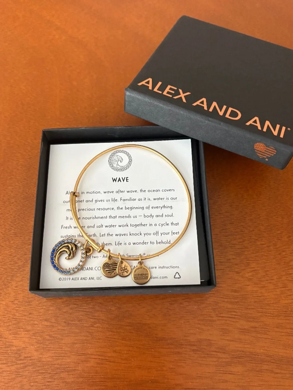 ALEX AND ANI BLUE WAVE ADJUSTABLE BANGLE CHARM BRACELET